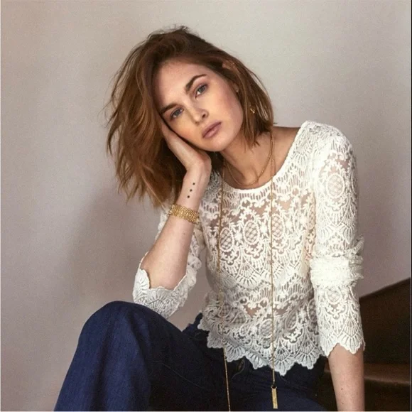 SÉZANE Daisy Lace Blouse in White sz US 6 / FR 38 - Picture 9 of 9